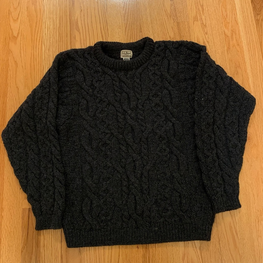 Vintage L.L. Bean 100% Wool Irish Fisherman Sweater Chunky Cable Knit.